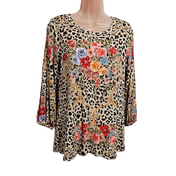 Johnny Was Cheetah Puff Sleeve Top Blouse Women Size S Floral - Picture 4 of 14